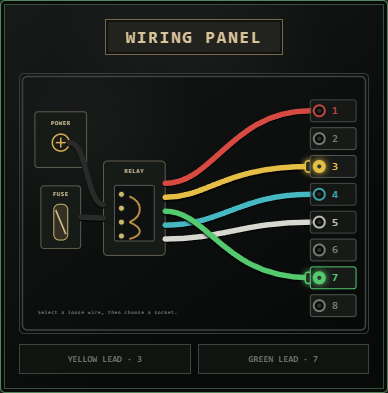 English elevator wiring interface showing numbered sockets and connected wires
